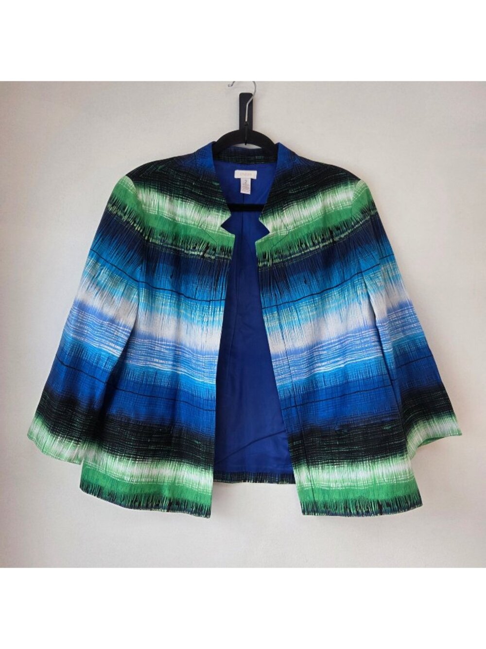 Chico's Green Blue Blazer Jacket Career Professional Open Front Women's L